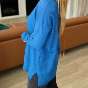 V-Neck Front Seam Sweater in Heather Classic Blue sold by Boujee Boutique