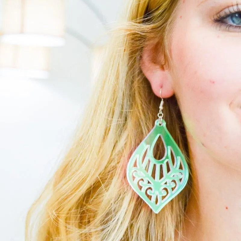 Falling Tear Drop Iridescent Earrings sold by Boujee Boutique