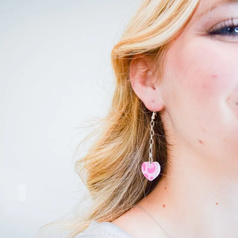 Silver Chain Pink Leopard Heart Earrings sold by Boujee Boutique