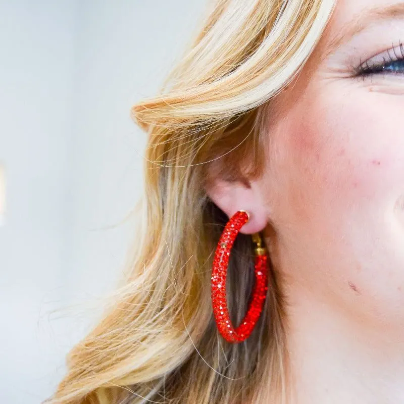 Red Bling Hoop Earrings sold by Boujee Boutique