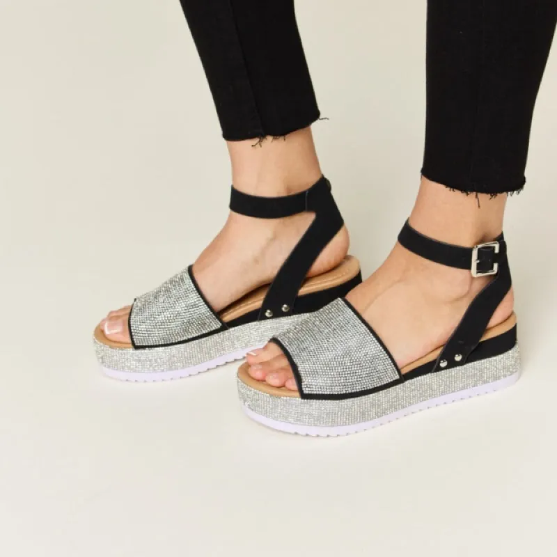 Forever Link Rhinestone Buckle Strappy Wedge Sandals sold by Boujee Boutique