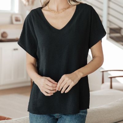 Frequently Asked Questions V-Neck Top in Black sold by Boujee Boutique