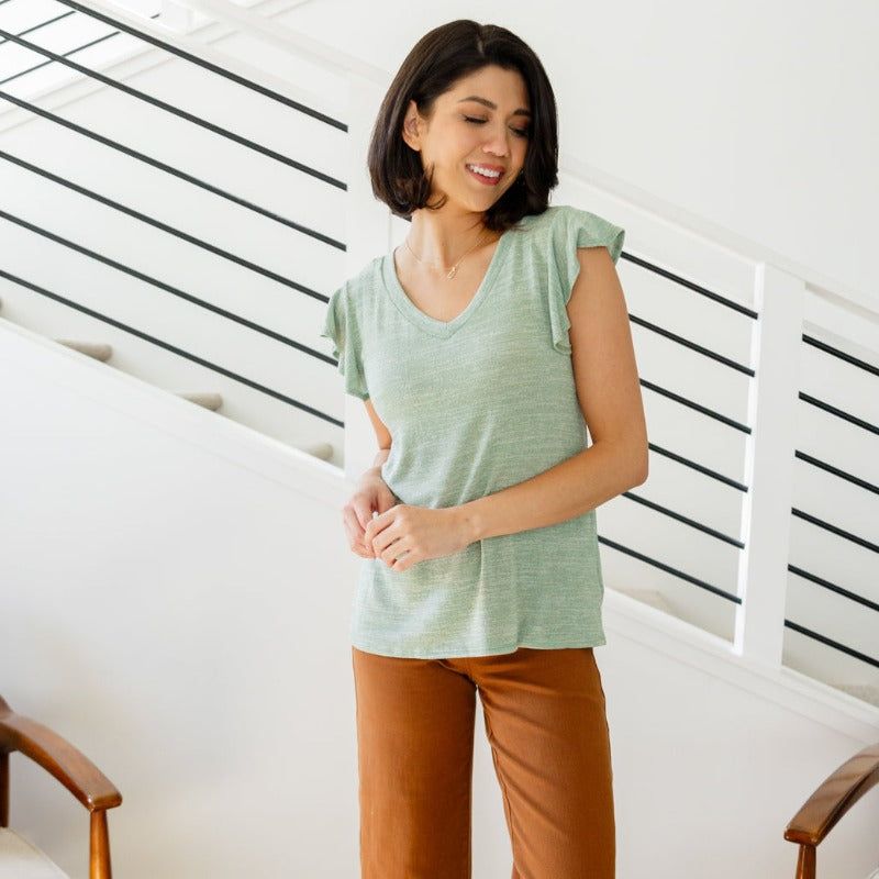 Mint Take It In Flutter Sleeve Top sold by Boujee Boutique product image thumbnail 3