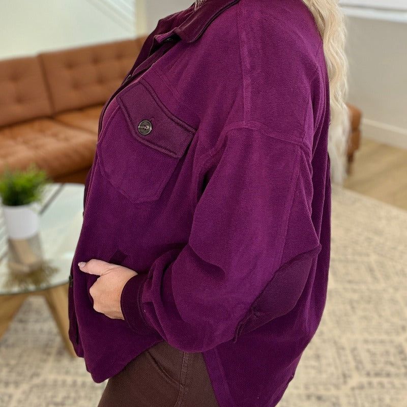 Oversized Basic Fleece Shacket in Plum sold by Boujee Boutique product image thumbnail 4