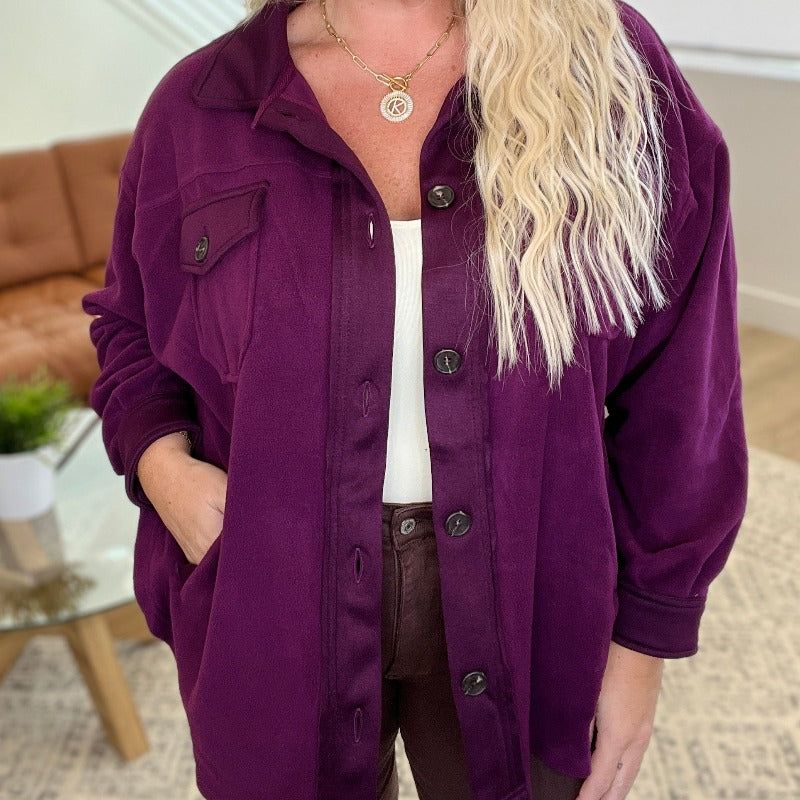 Oversized Basic Fleece Shacket in Plum sold by Boujee Boutique product image thumbnail 2