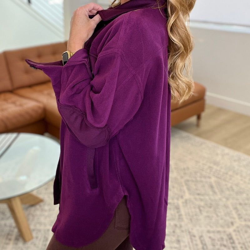 Oversized Basic Fleece Shacket in Plum sold by Boujee Boutique product image thumbnail 3