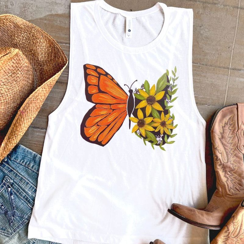 Flutter by Butterfly Graphic Tank sold by Boujee Boutique
