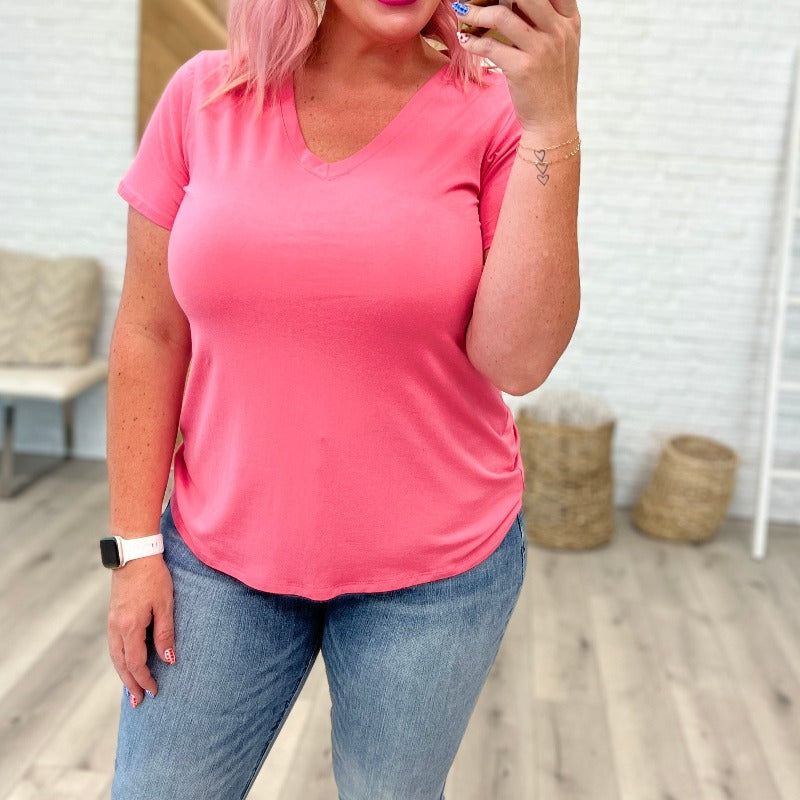 V-Neck Slim Short Sleeve Top in Pink sold by Boujee Boutique product image thumbnail 2