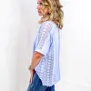 Pol Pale Blue Short Sleeve Lace Crochet Panel Top sold by Boujee Boutique