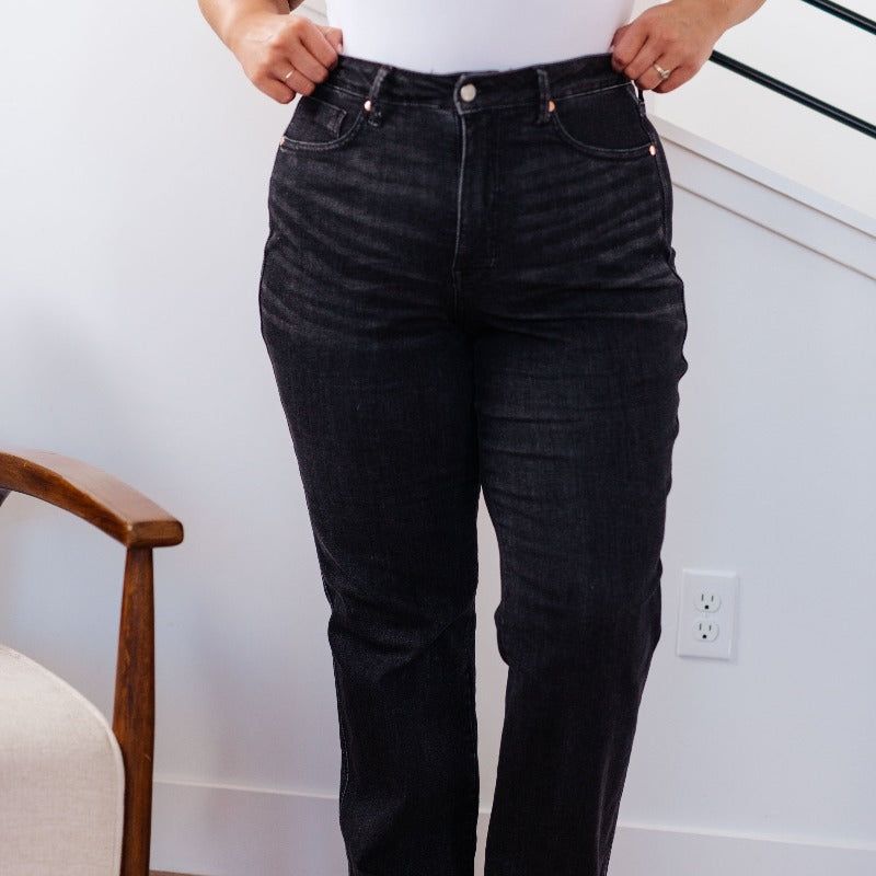 Judy Blue Washed Black High Waist Tummy Control Straight Jeans sold by Boujee Boutique product image thumbnail 2