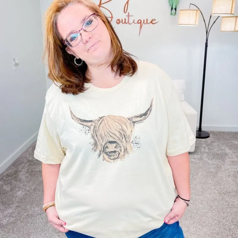 Hand Drawn Highland Cow Print Graphic Tee sold by Boujee Boutique
