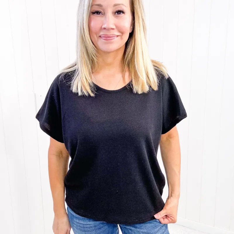 Andree By Unit Waffle Knit Short Sleeve Top In Black sold by Boujee Boutique