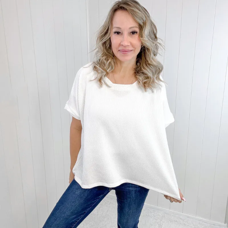 Textured Line Twisted Short Sleeve Top in Off White sold by Boujee Boutique