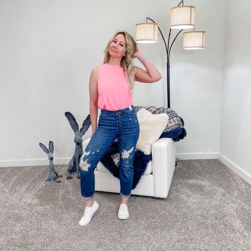 Judy Blue High Waist ZigZag Button Fly Destroyed Boyfriend Jeans sold by Boujee Boutique product image thumbnail 4