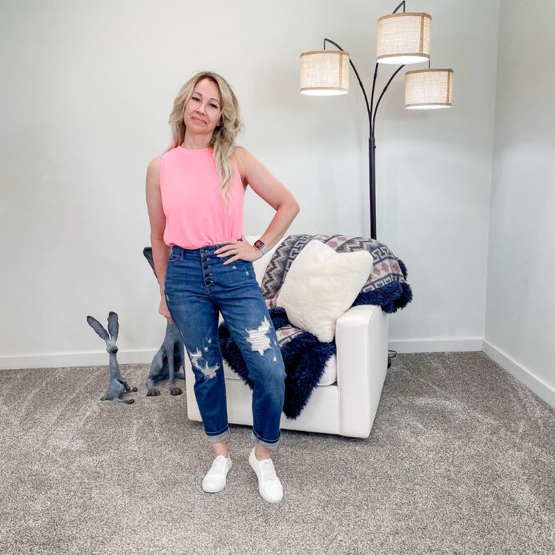 Judy Blue High Waist ZigZag Button Fly Destroyed Boyfriend Jeans sold by Boujee Boutique product image thumbnail 3