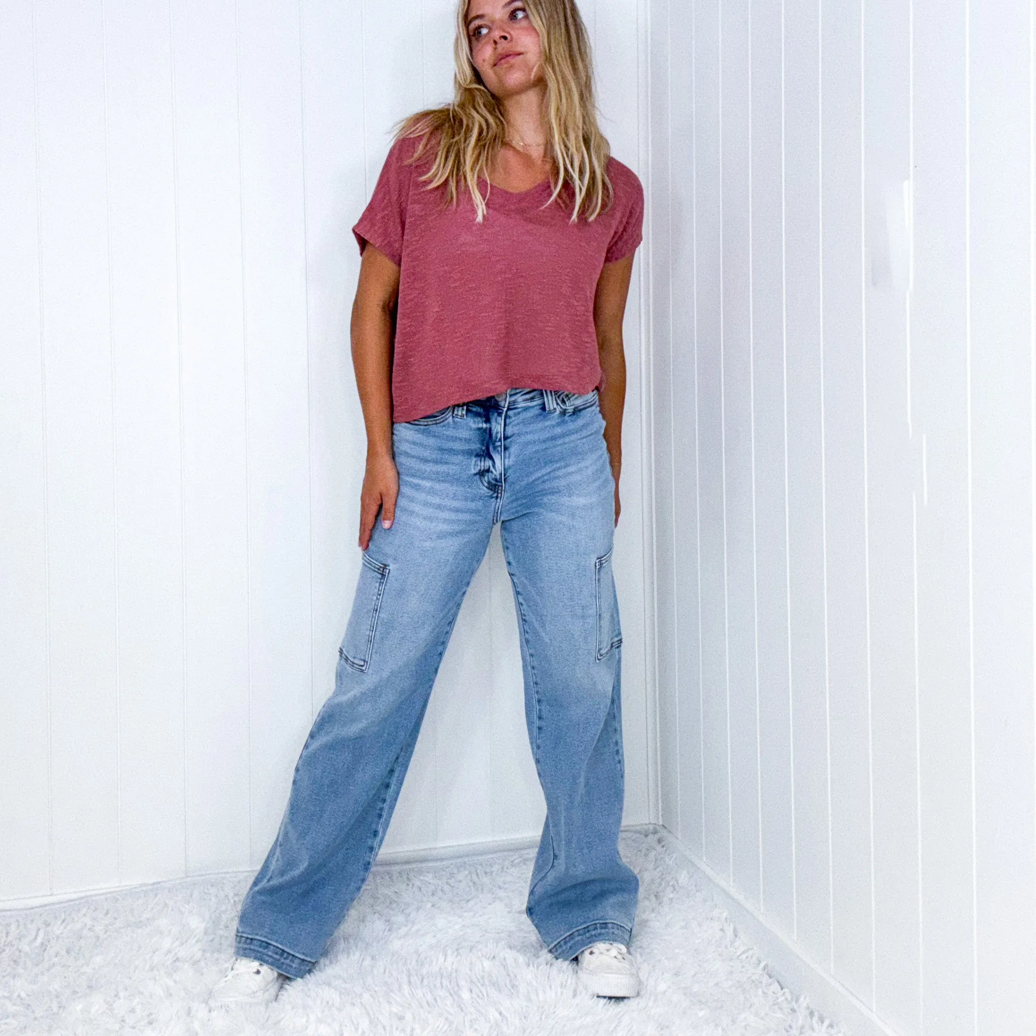 Judy Blue Mara High Waist Light Wash Wide Leg Cargo Pants sold by Boujee Boutique product image thumbnail 5