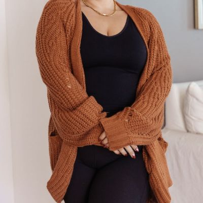 Maybe Monday Burnt Orange Sweater Knit Cardigan sold by Boujee Boutique