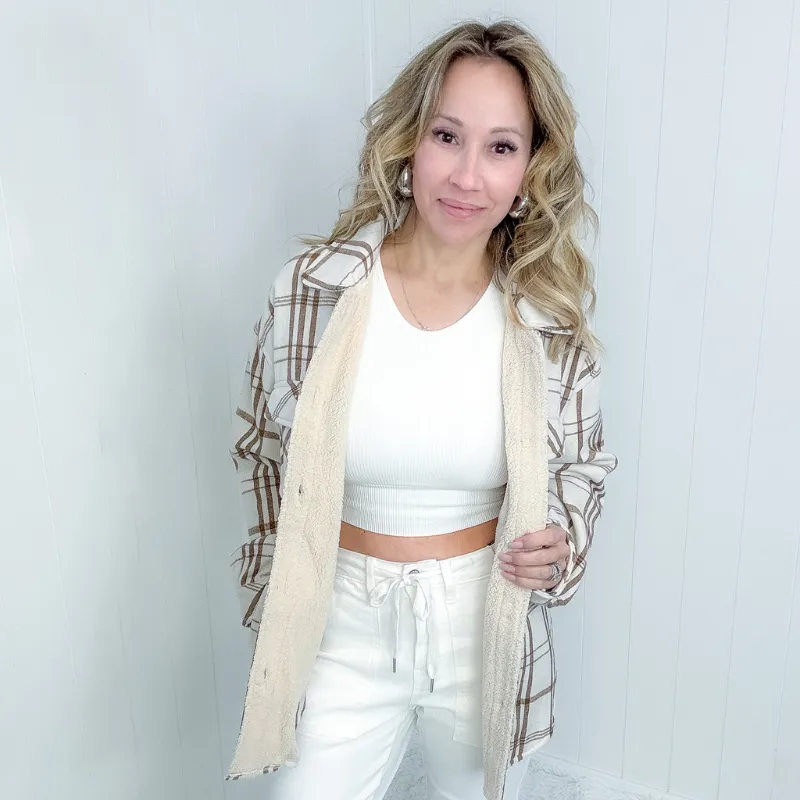 Call me Saturday Natural Plaid and Faux Sherpa Jacket sold by Boujee Boutique product image thumbnail 2