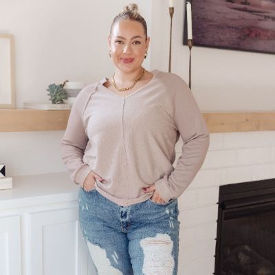 Less Conversation V-Neck Long Sleeve Beige Top sold by Boujee Boutique