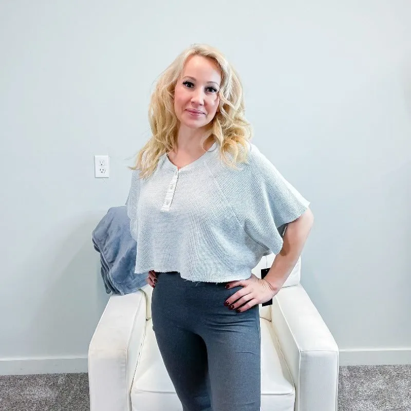 Mint Cropped Waffle Long Sleeve Top sold by Boujee Boutique