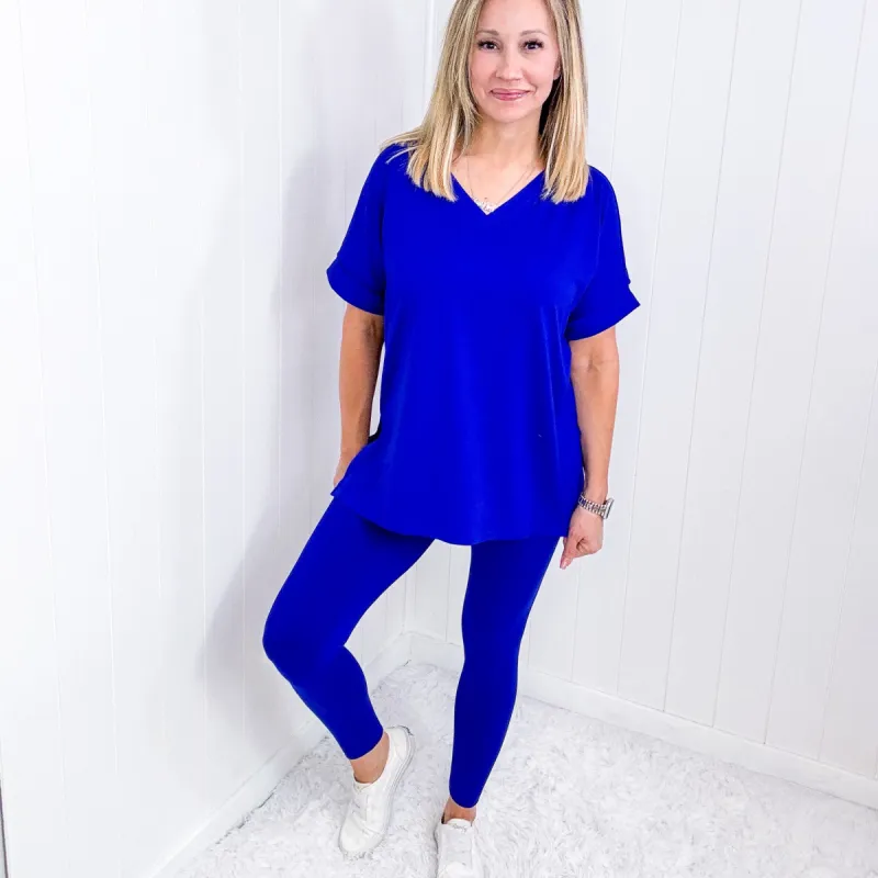 Brushed Microfiber Creamy Soft V Neckline Short Sleeve Legging Set in 6 Colors sold by Boujee Boutique