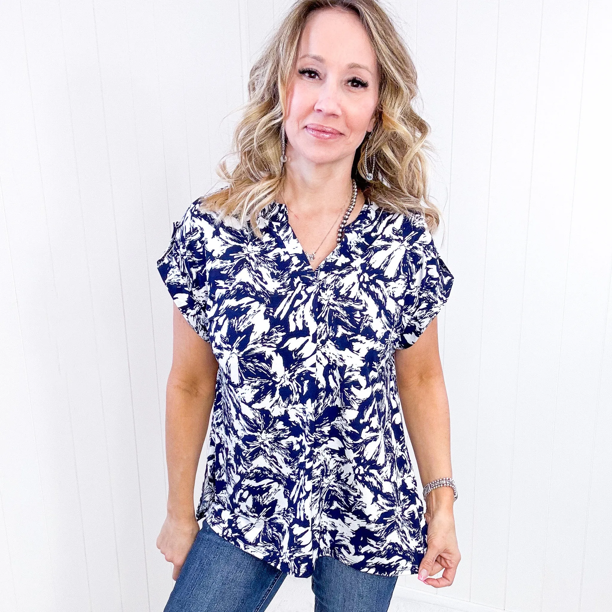 Dear Scarlett Lizzy Cap Sleeve Top in Navy Floral sold by Boujee Boutique