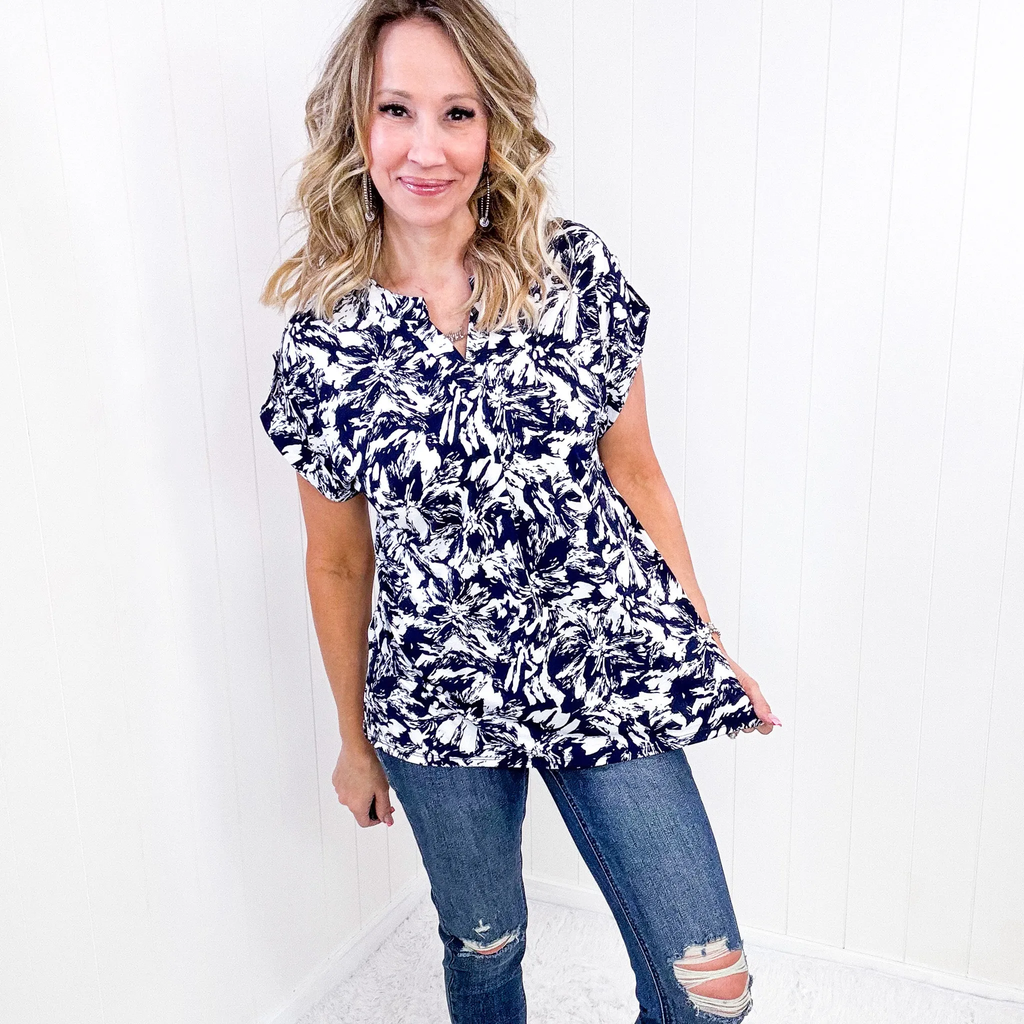 Dear Scarlett Lizzy Cap Sleeve Top in Navy Floral sold by Boujee Boutique product image thumbnail 4