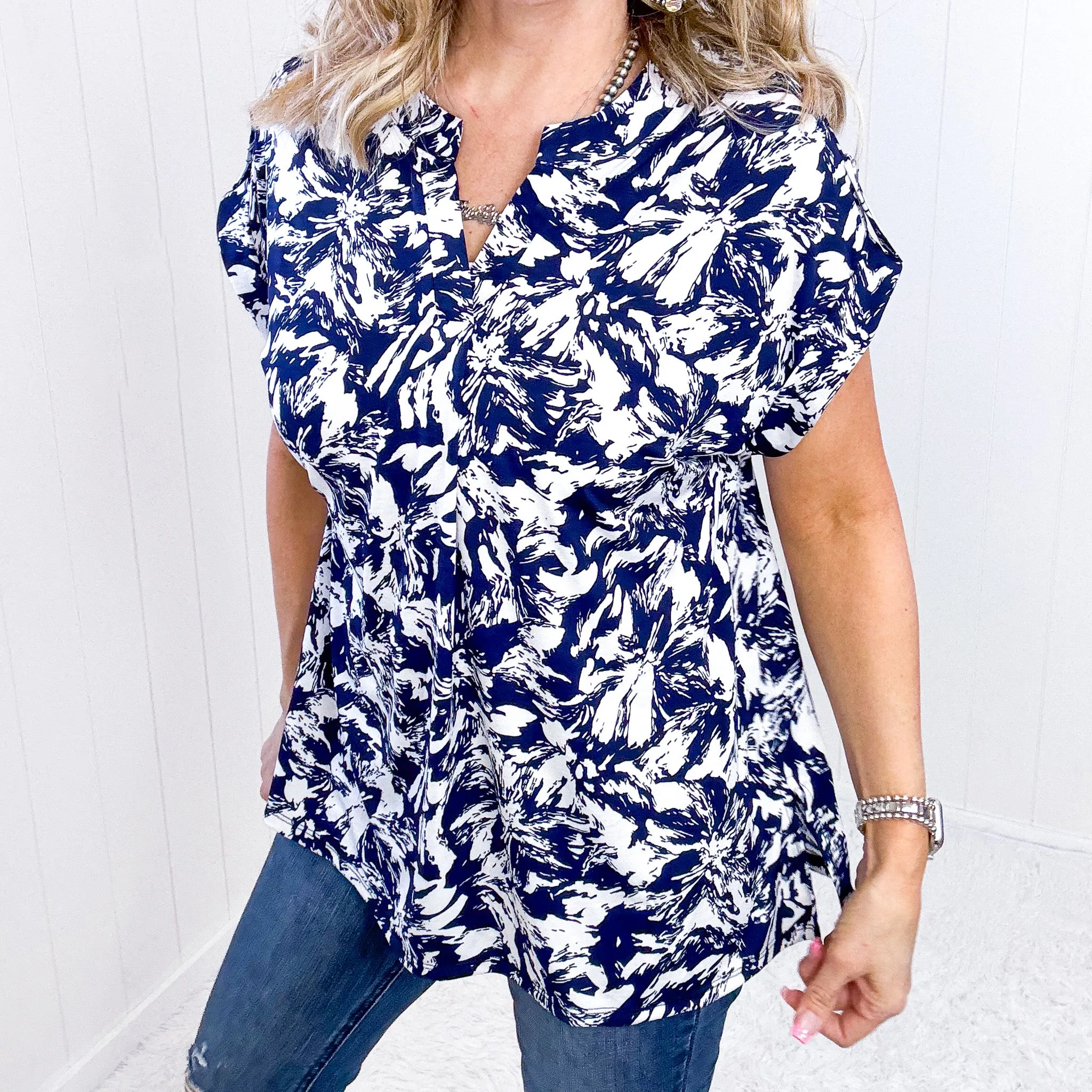 Dear Scarlett Lizzy Cap Sleeve Top in Navy Floral sold by Boujee Boutique product image thumbnail 2