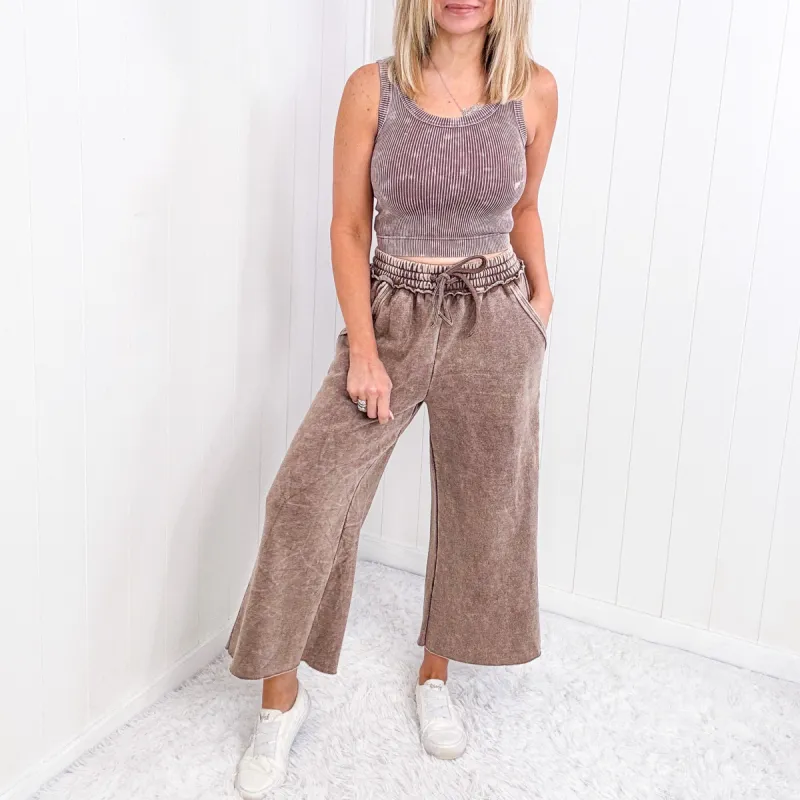 Mocha Acid Wash Wide Leg Palazzo Sweatpants sold by Boujee Boutique