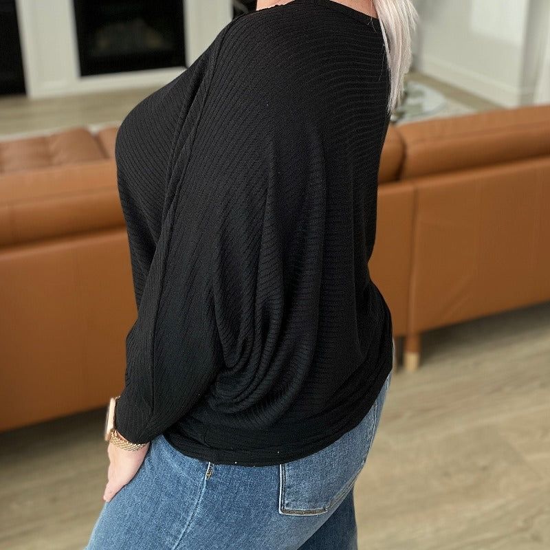 Ribbed Dolman Sleeve Boat Neck Sweater in Black sold by Boujee Boutique product image thumbnail 3