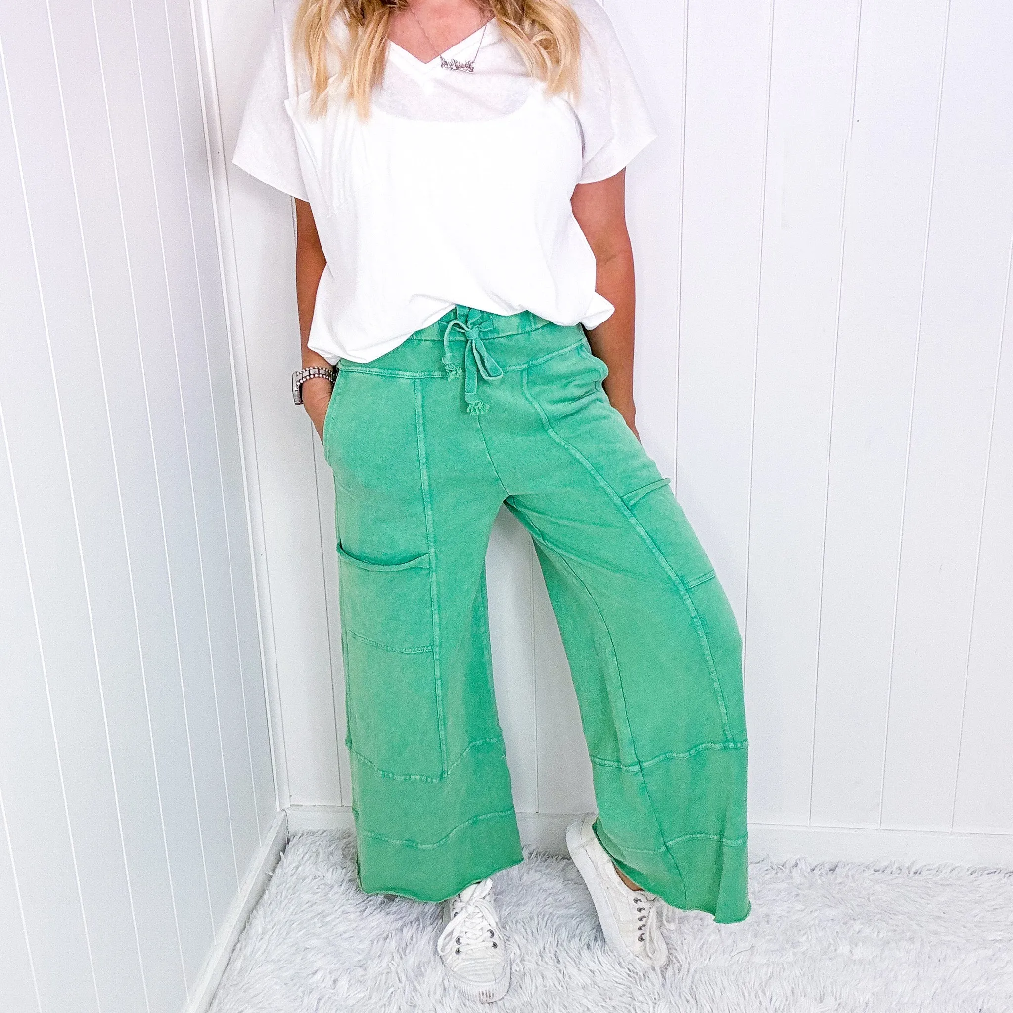 Relaxed Retreat Cropped Washed Terry Knit Oversized Pull on Pants in 10 Colors sold by Boujee Boutique product image thumbnail 4