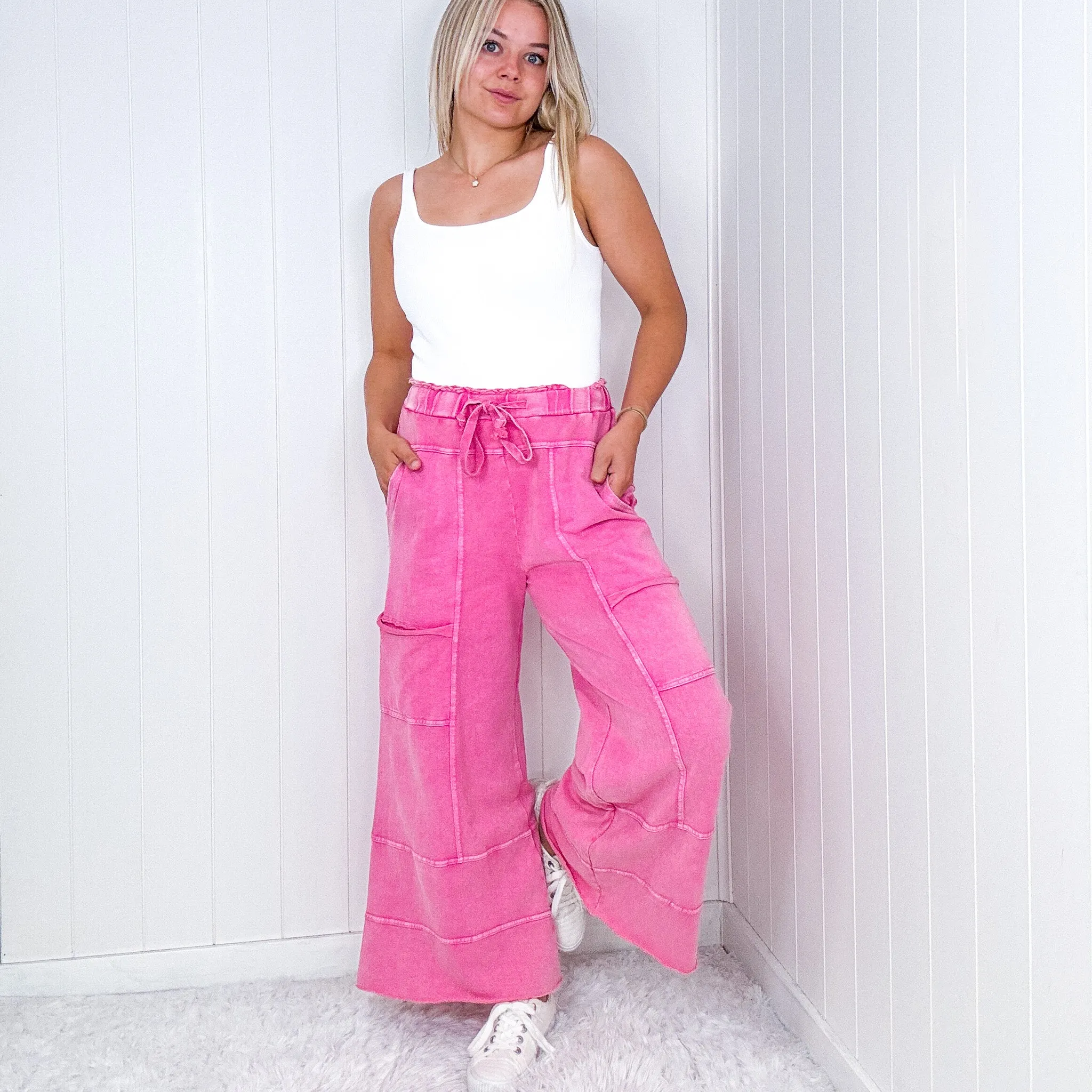 Relaxed Retreat Cropped Washed Terry Knit Oversized Pull on Pants in 10 Colors sold by Boujee Boutique product image thumbnail 3