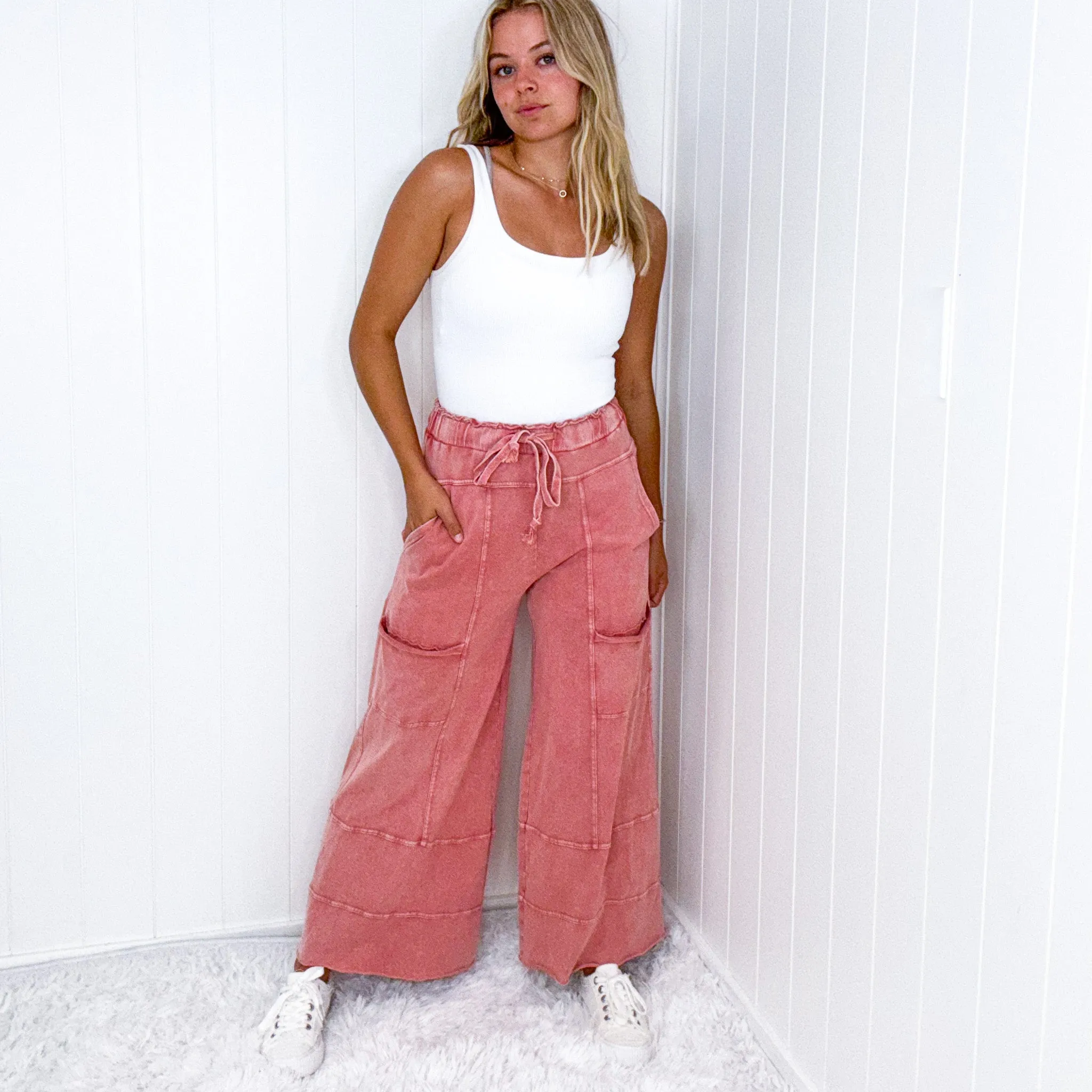 Relaxed Retreat Cropped Washed Terry Knit Oversized Pull on Pants in 10 Colors sold by Boujee Boutique product image thumbnail 5