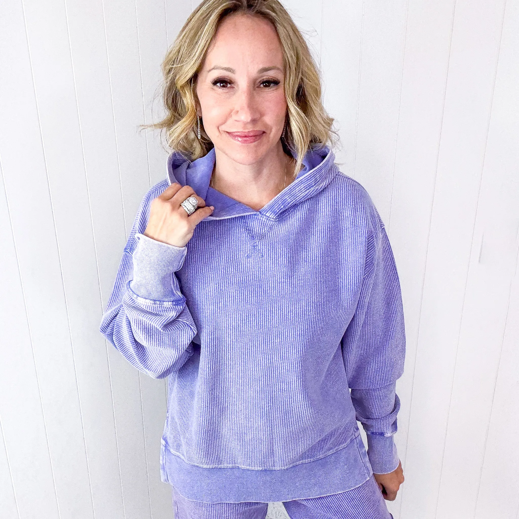 Lavender Love Luxe Snow Washed Corded Pullover Hoodie sold by Boujee Boutique product image thumbnail 2