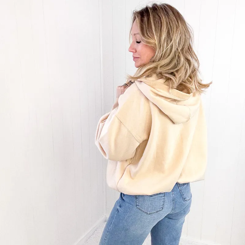 Oatmeal Taupe Elastic Hem Half Zip Fleece Hoodie sold by Boujee Boutique product image thumbnail 5