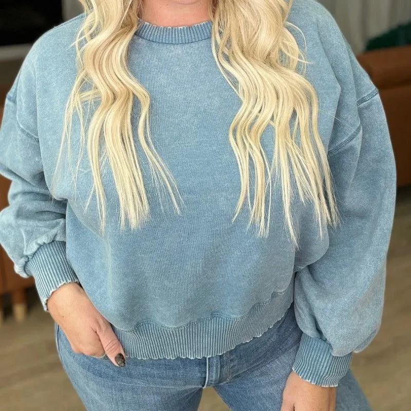 Acid Wash Oversized Pullover Sweatshirt in Blue Grey sold by Boujee Boutique