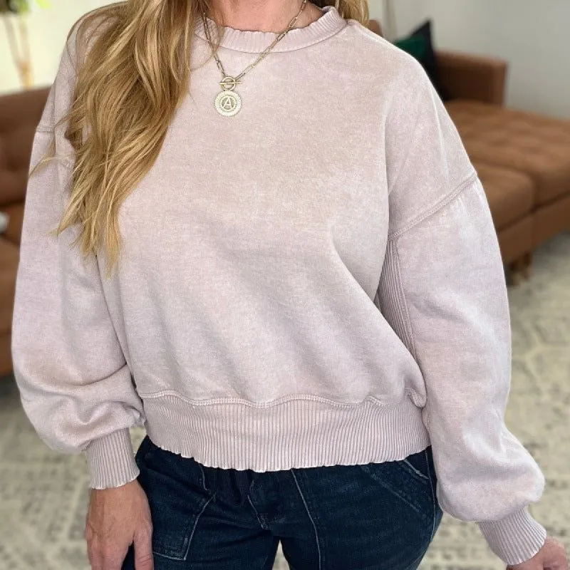 Acid Wash Oversized Pullover Sweatshirt in Ash Mocha sold by Boujee Boutique