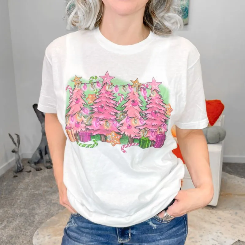 Bling Pink Christmas Tree Graphic Short Sleeve Tee sold by Boujee Boutique