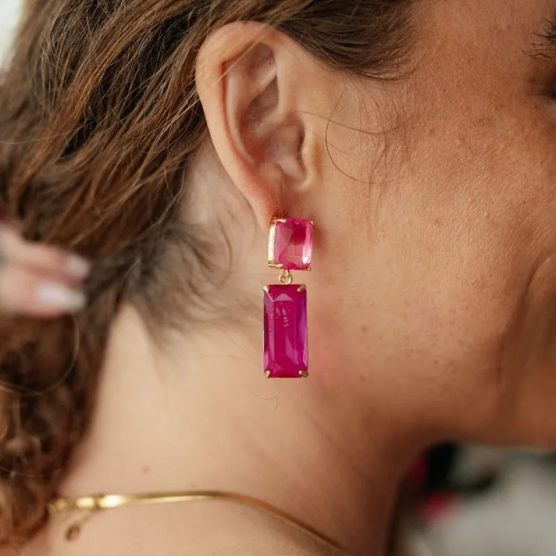 Sparkly Spirit Rectangle Crystal Earrings in Pink sold by Boujee Boutique