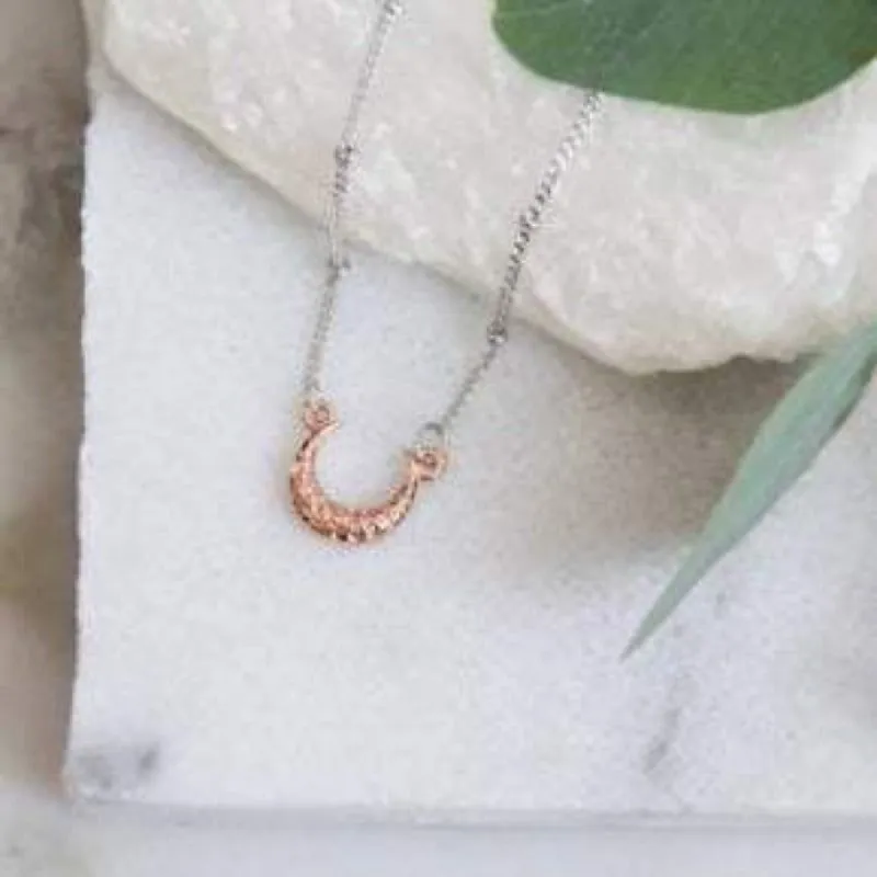 Rose Gold and Silver Crescent Necklace sold by Boujee Boutique