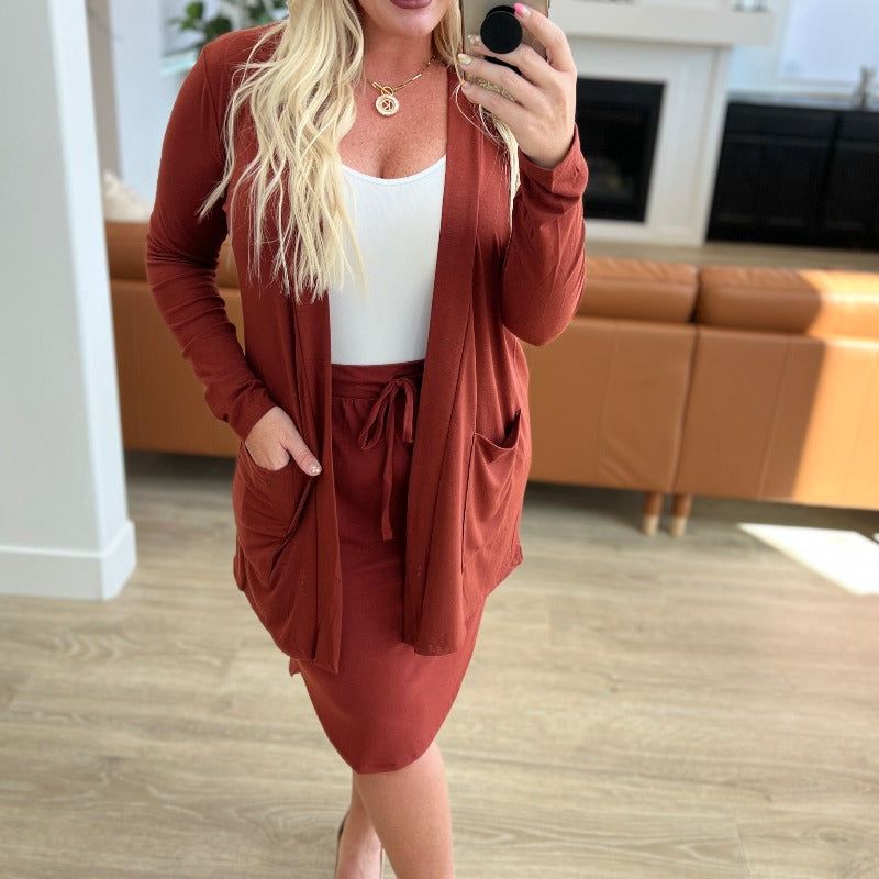 Slouchy Pocket Open Cardigan in Dark Rust sold by Boujee Boutique product image thumbnail 3