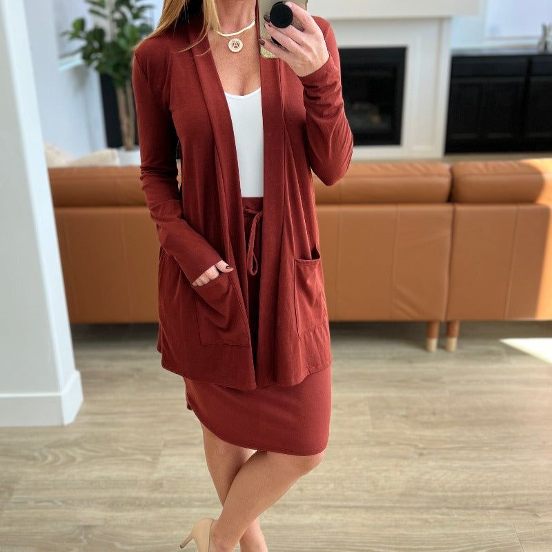 Slouchy Pocket Open Cardigan in Dark Rust sold by Boujee Boutique product image thumbnail 4