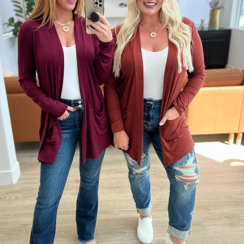 Slouchy Pocket Open Cardigan in Dark Rust sold by Boujee Boutique product image thumbnail 5