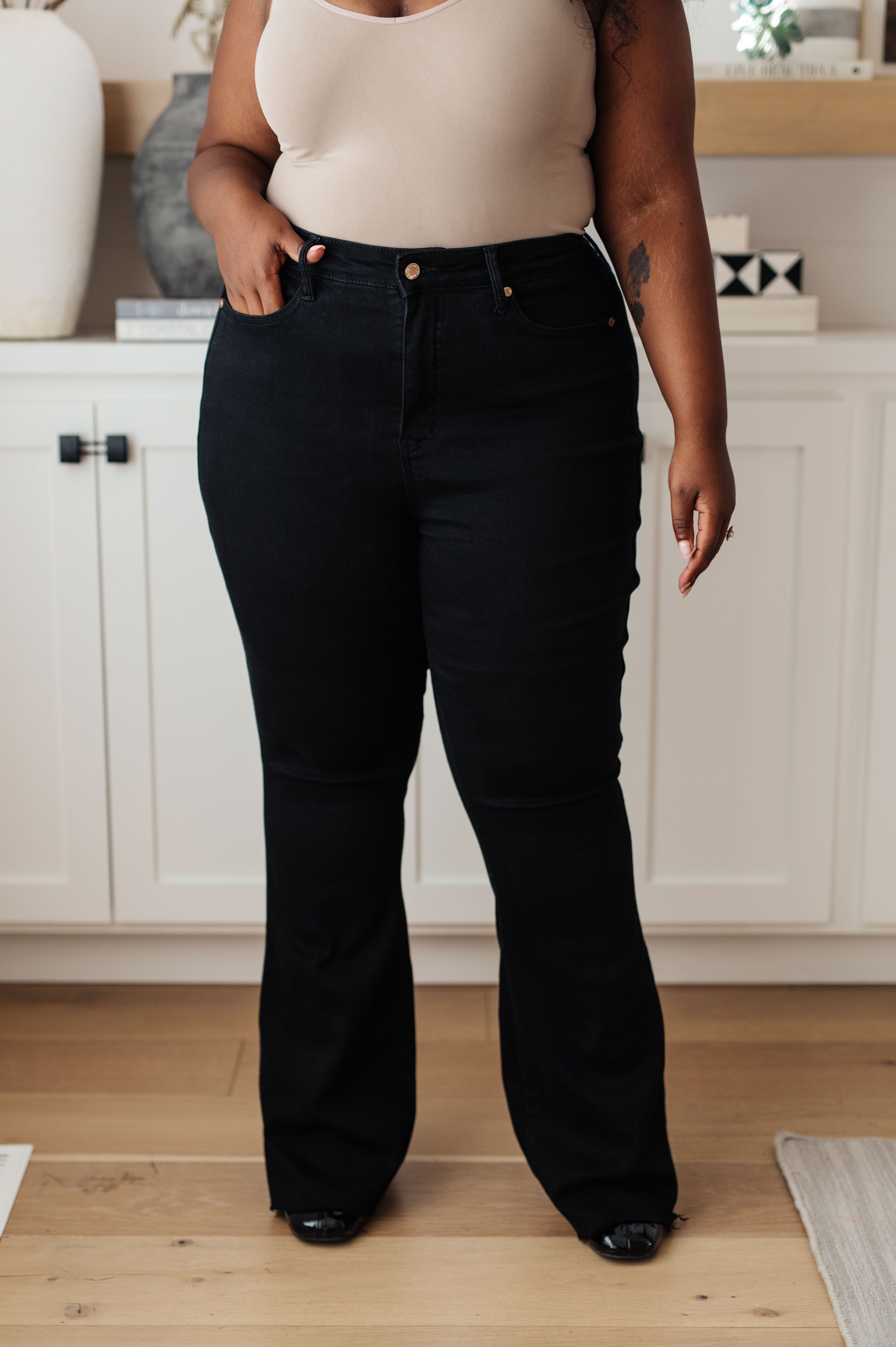 Judy Blue Etta High Waist Control Top Flare Jeans in Black sold by Boujee Boutique product image thumbnail 5
