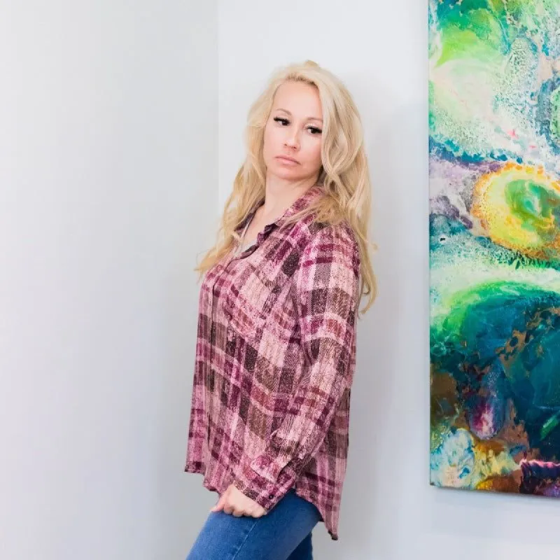 Kacee Soft Button Up Plaid Top sold by Boujee Boutique