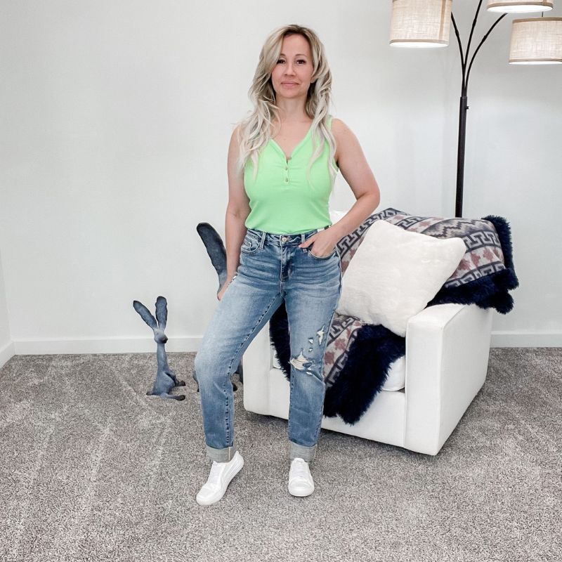 Judy Blue Mid Rise Cuffed (Long/Tall) Boyfriend Jeans sold by Boujee Boutique product image thumbnail 4