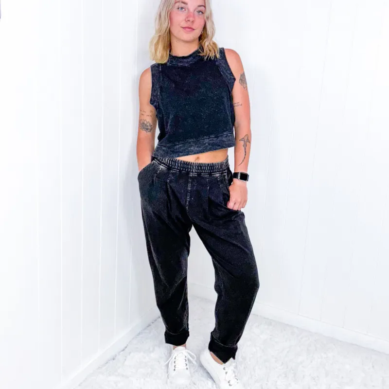 Rae Mode Washed Black Crop Tank Top and Pant Set sold by Boujee Boutique