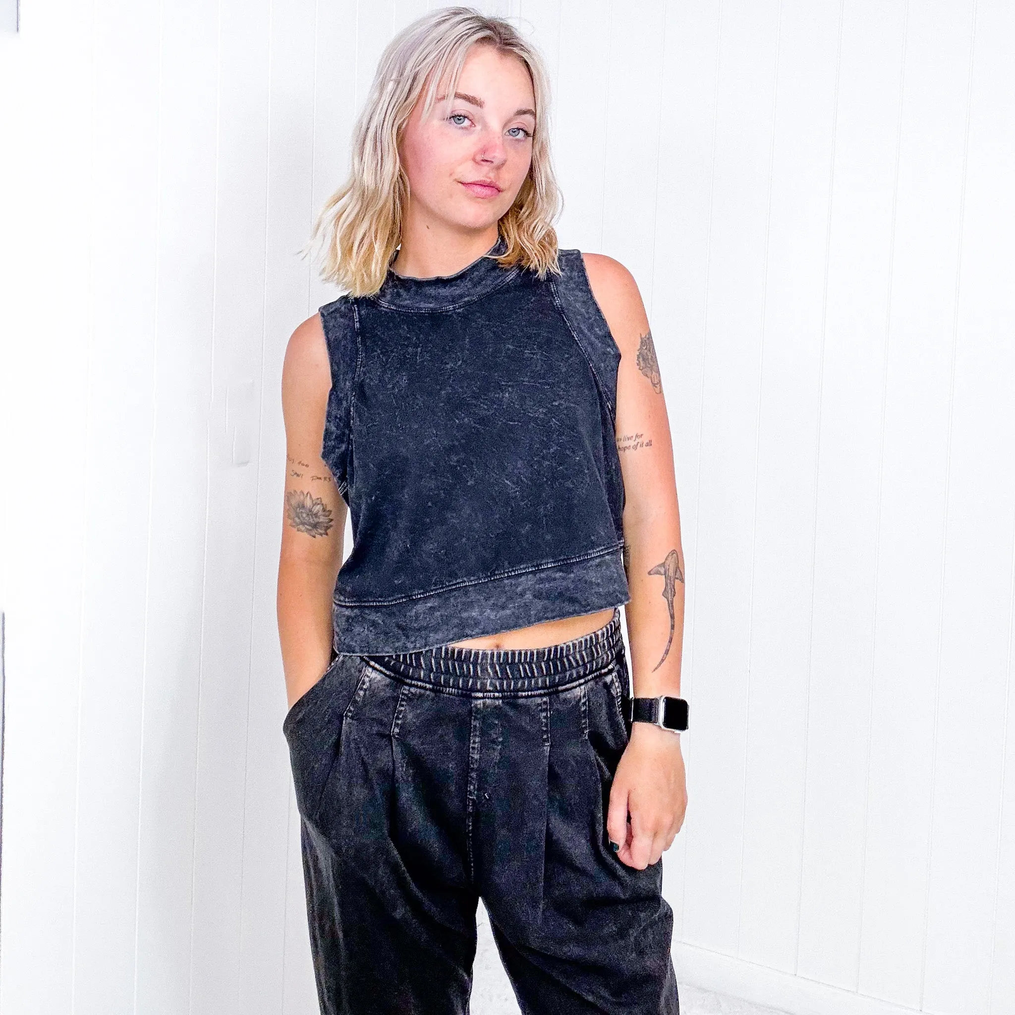 Rae Mode Washed Black Crop Tank Top and Pant Set sold by Boujee Boutique product image thumbnail 5