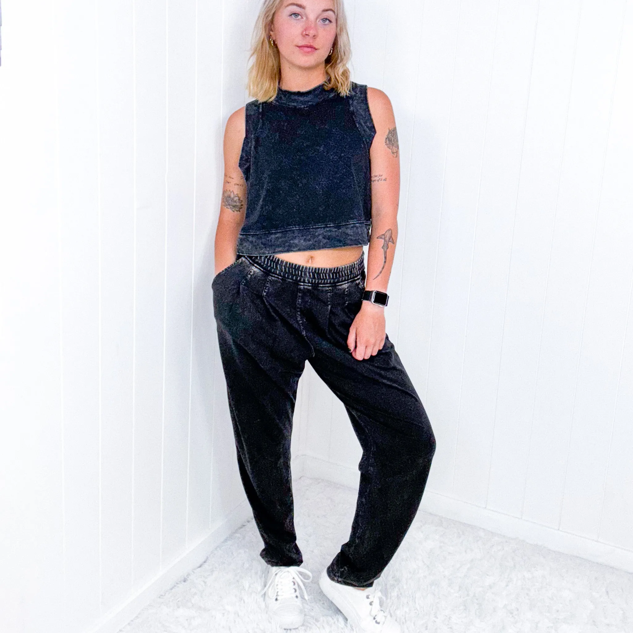 Rae Mode Washed Black Crop Tank Top and Pant Set sold by Boujee Boutique product image thumbnail 2