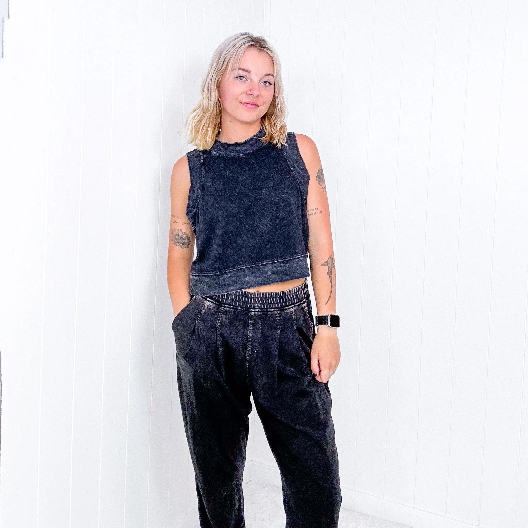 Rae Mode Washed Black Crop Tank Top and Pant Set sold by Boujee Boutique product image thumbnail 4